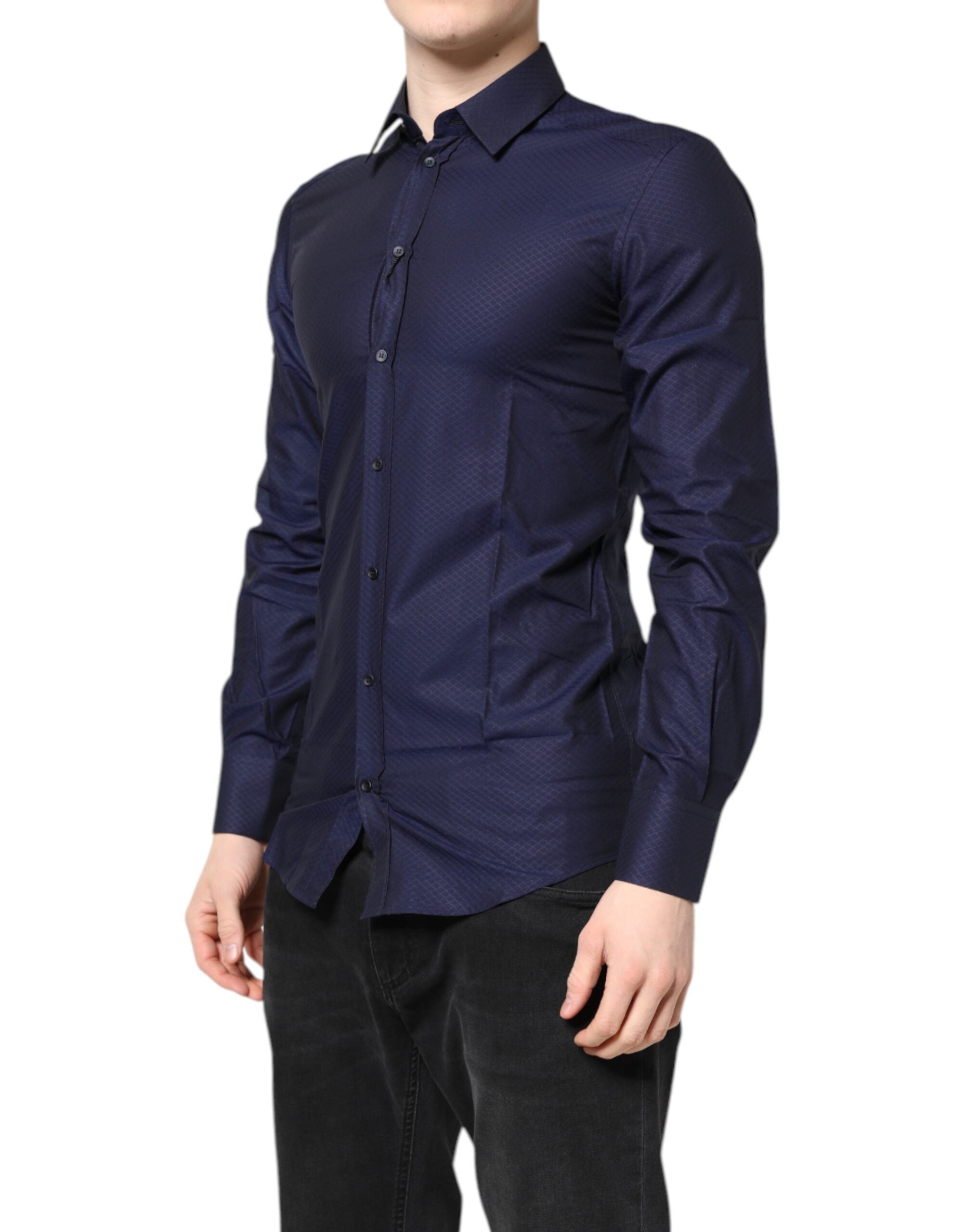 Dolce & Gabbana Blue GOLD Cotton Long Sleeve Men Dress Shirt